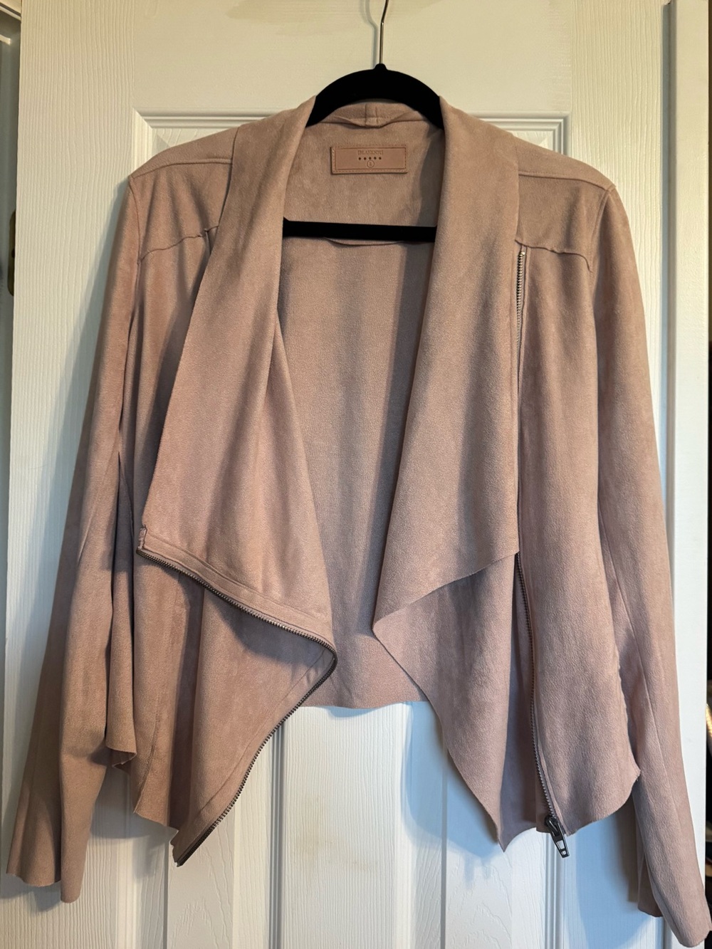 Blank NYC Draped Open-Front Suede Jacket - Blush Pink